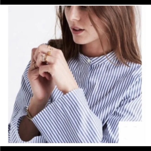 madewell Blue & White Striped Button Down Top w/Bell Sleeves - Picture 3 of 9